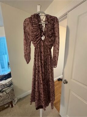 Astr Mauve Floral Lace-Up Ruched Maxi Dress